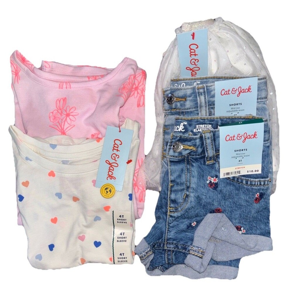Cat & Jack Baby Girl 4T Clothing Bundle Dress Shorts Shirt Skirt